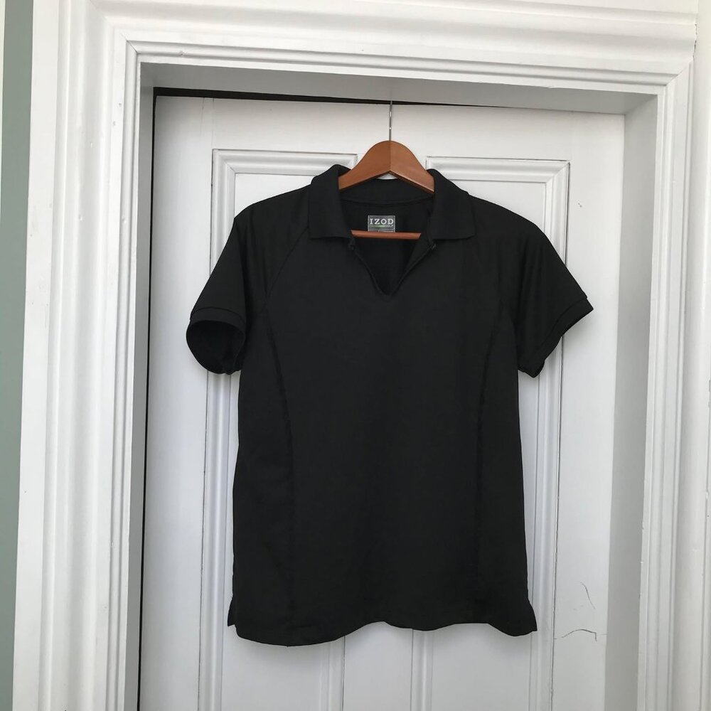 Womens Large IZOD Black Golf Shirt Lace Accent